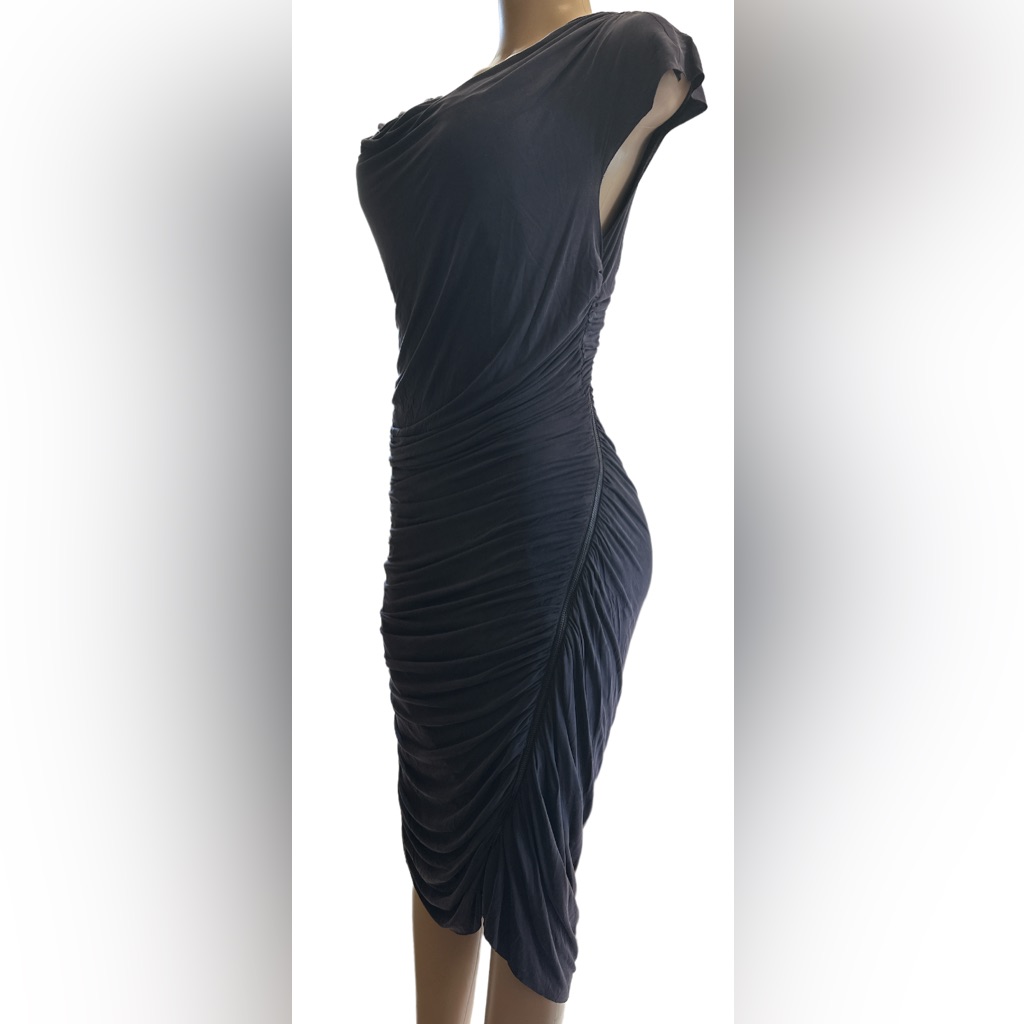 Kay Unger New York ~ Size 10 ~ Black Body-Con Side Full Zip Ruched Fitted Dress